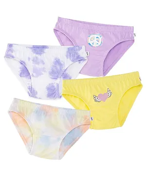 Plan B 100% Cotton Pack Of 4 Tie & Dye Peace & Wings Printed Panties - Yellow Purple