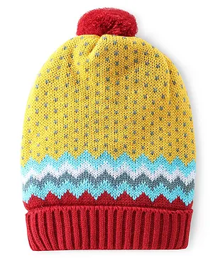 Babyhug Woollen Caps with Pompom & Polka Dot Design Multicolour - Diameter 10 cm