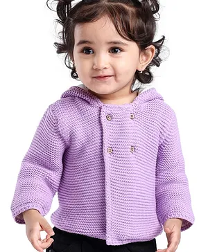 Babyoye Eco-Conscious Cotton Full Sleeves Solid Design Hooded Sweaters - Lilac