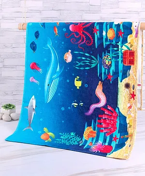 Babyhug Terry Woven Sea Life  Print Towel L 100 x B 50 cm - Blue
