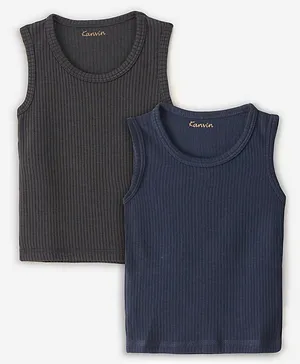 Kanvin Cotton Modal Sleeveless Thermal Vest Pack of 2 - Charcoal & Navy Blue