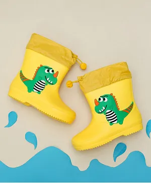 Yellow Bee Dinosaur Applique Rain Boots - Yellow And Green