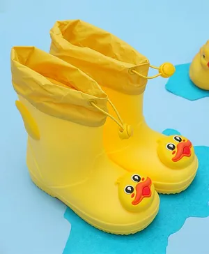 Yellow Bee Duck Applique Rain Boots - Yellow