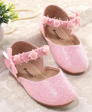 Cute Walk by Babyhug Velcro Closure Bellies with Lace Floral & Pearl Detailing - Pink