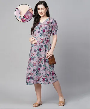 MomToBe Half Sleeves Floral Printed Maternity Dress - Pink