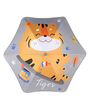 Little Surprise Box Happy Tiger Printed Canopy Shaped Umbrella - Grey
