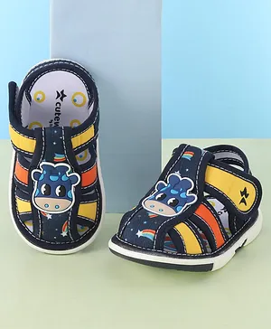 Cute Walk by Babyhug Velcro Closure Musical Sandals Animal Face Applique - Blue