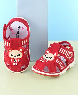 Cute Walk by Babyhug Slip On Musical Sandals with Velcro Closure & Teddy Applique - Red