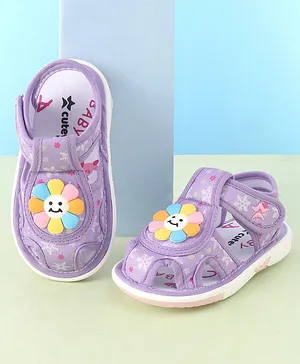 Cute Walk by Babyhug Velcro Closure Musical Sandals with Flower Applique - Purple