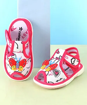 Cute Walk by Babyhug Musical Sandal With Velcro Closure & Butterfly Applique- Fuchsia