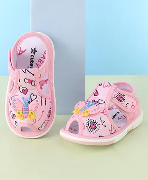 Cute Walk by Babyhug Musical Sandal With Velcro Closure & Butterfly Applique- Pink