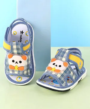 Cute Walk by Babyhug Velcro Closure Musical Sandals with Panda Applique - Light Blue