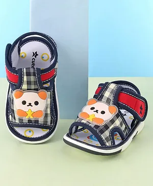 Cute Walk by Babyhug Velcro Closure Musical Sandals with Panda Applique - Navy Blue