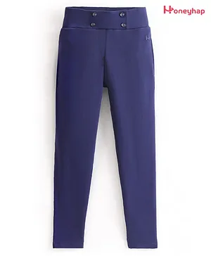 Honeyhap Premium Cotton Looper Full Length Solid Color Super Soft Stretchable Jeggings with Bio Finish - Estate Blue