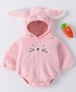 Kookie Kids Full Sleeves Winter Wear Onesies With Bunny Embroidery - Pink