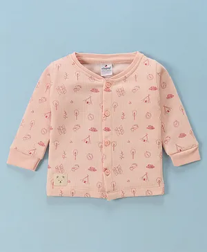 Ollypop Cotton Full Sleeves Thermal Vest Mushroom & Tree Print- Pink