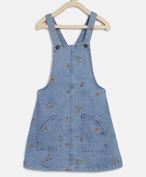 Tales & Stories  Embroidered Dungaree - Light Blue