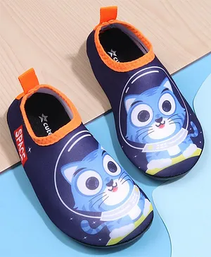 Cute Walk by Babyhug Space Cat Printed Slip On Water Shoes - Blue