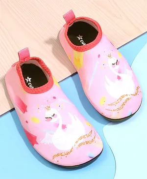 Cute Walk by Babyhug Swan Printed Slip On Water Shoes - Pink