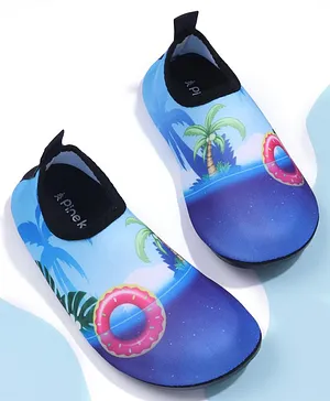 Pine Kids Beach Theme Printed Slip On Water Shoes - Blue