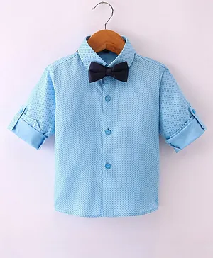 Robo Fry Cotton DC Full Sleeves Party Shirt With Bow - Blue