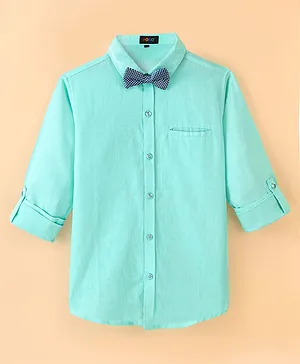 Robo Fry Cotton Full Sleeves Solid Party Shirt with Bow Tie -  Green
