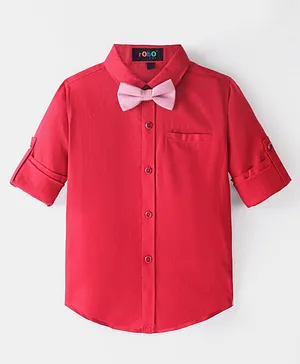 Robo Fry Cotton DC Full Sleeves  Party Shirt With Bow -  Red