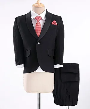 Robo Fry Velvet Full Sleeves Four Piece Party Suit with Tie - Black