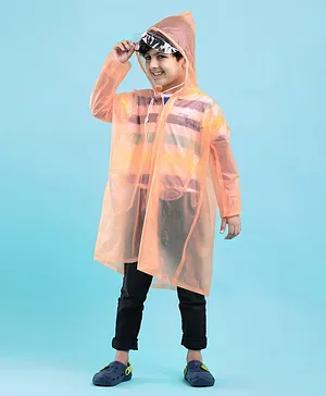Tiara Full Sleeves Self Design Rain Coat -  Orange