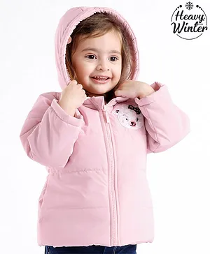 Babyoye Full Sleeves Solid Colour Hooded Jacket with Puppy Patch - Pink