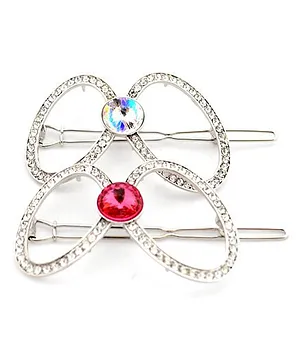 Pretty Ponytails Diamond Butterfly Hair Clip Pack of 2 - Silver Red