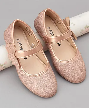 Pine Kids Ballerinas with Velcro Closure Shimmered Butterfly Applique - Golden