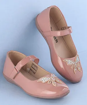 Pine Kids Ballerinas with Velcro Closure & Butterfly Applique - Pink