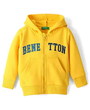 UCB Full Sleeves EPP Hooded Sweat Jacket with Benetton Branding Print - Bright Yellow