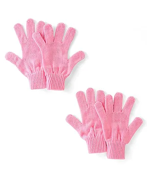 Pine Kids 100% Acrylic Knit Solid Color Gloves Set Pack of 2 (Color May Vary)