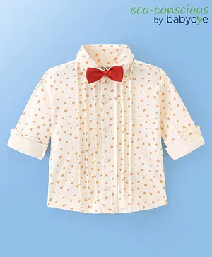 Babyoye 100% Cotton with Eco-Jiva Finish Full Sleeves Shirt with Bow & Abstract Print - White