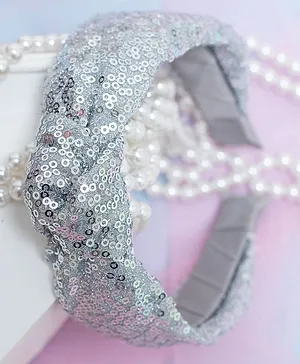 Ribbon Candy Knotted With Sequinned  Embellished  Hair Band - Light Grey