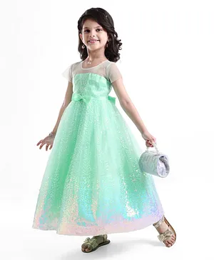 Babyhug Half Sleeves Gown with Sequin Detailing - Mint