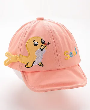 Babyhug Free Size Baseball Cap with Seal Detailing -  Peach