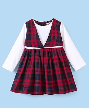 Babyhug Woven Yarn Dyed Full Sleeves Checked Frocks - Red
