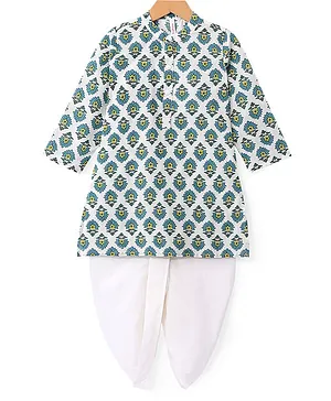 Babyhug 100% Cambric Full Sleeve Printed Kurta With Solid Dhoti Set - White