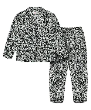 Young Birds 100% Viscose Full Sleeves Floral & Leaf Printed Pajama Set -  Black