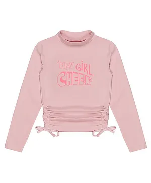 Young Birds Full Sleeves Hey Girl Cheer Text Printed Tee - Pink