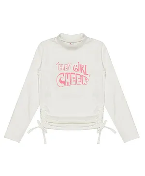 Young Birds Full Sleeves Hey Girl Cheer Text Printed Tee - White