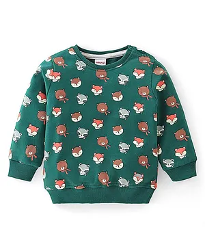 Babyhug Cotton Knit Full Sleeves Sweatshirt with Animal Print - Teal Green