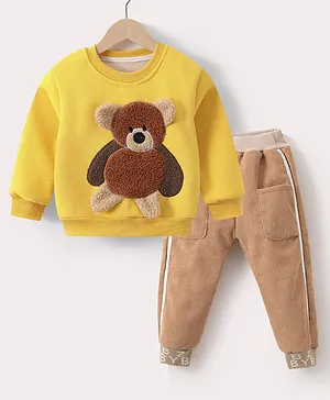Kookie Kids Full Sleeves Winter Wear Suit with Bear Applique - Yellow