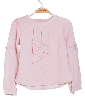 Peppermint Full Sleeves Flounced Detail & Hairline Striped Top - Pink
