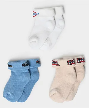 Mi Arcus  Cotton Terry Socks Set Of 3 Blue White & Beige