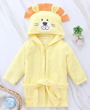 Babyhug Woven Terry Full Sleeves Hooded Bath Robe Tiger Design - Yellow