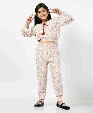 Bella Moda Full Bell Sleeves Botanical Floral Printed Top With Coordinating Pant - Multi Colour